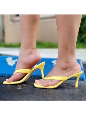 Yellow Faux Leather Slip On Stiletto Mules for Women
